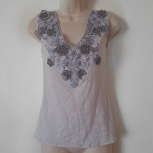 Gray Floral Embroidered Sleeveless Top
